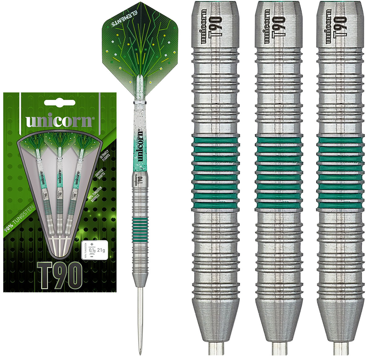 T90 CORE XL GREEN TYPE 2 - 90% TUNGSTEN STEEL TIP DARTS