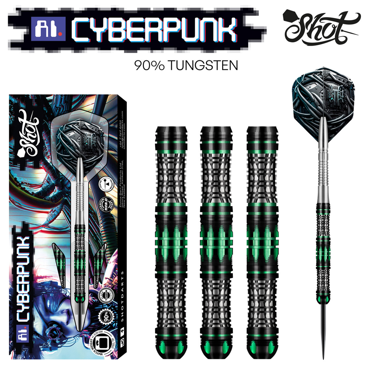 AI Cyberpunk Steel Tip Dart Set - 90% Tungsten