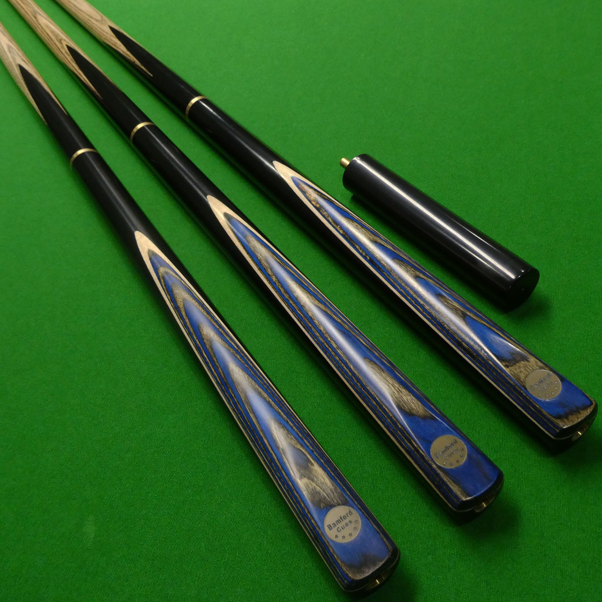 3/4 Bamford blue/grey snooker cue + 6