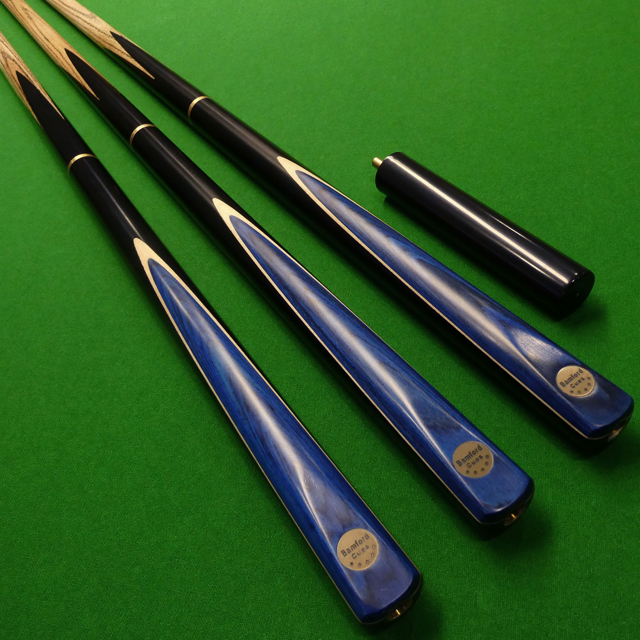 3/4 Bamford blue snooker cue + 6