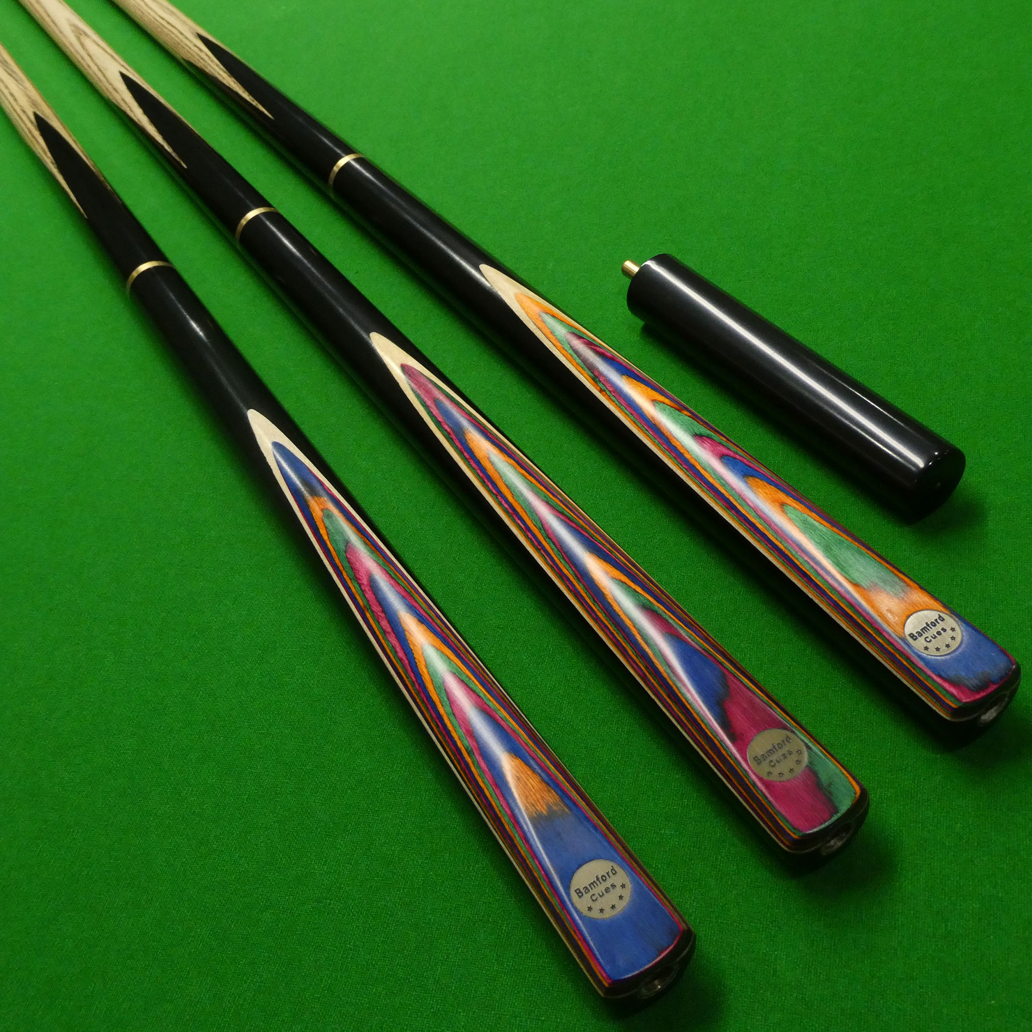 3/4 Bamford rainbow snooker cue + 6