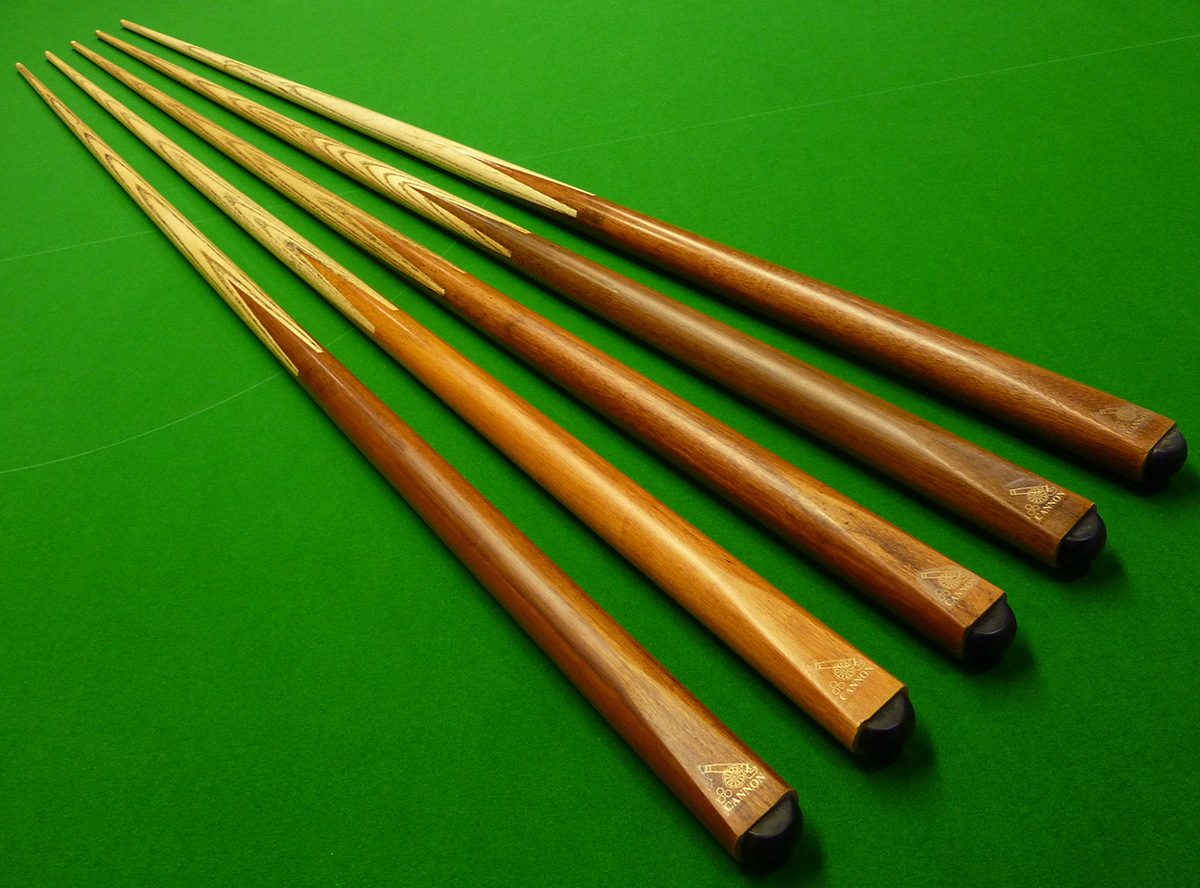 5 x 1pc Cannon snooker cues, rack cues - club cues