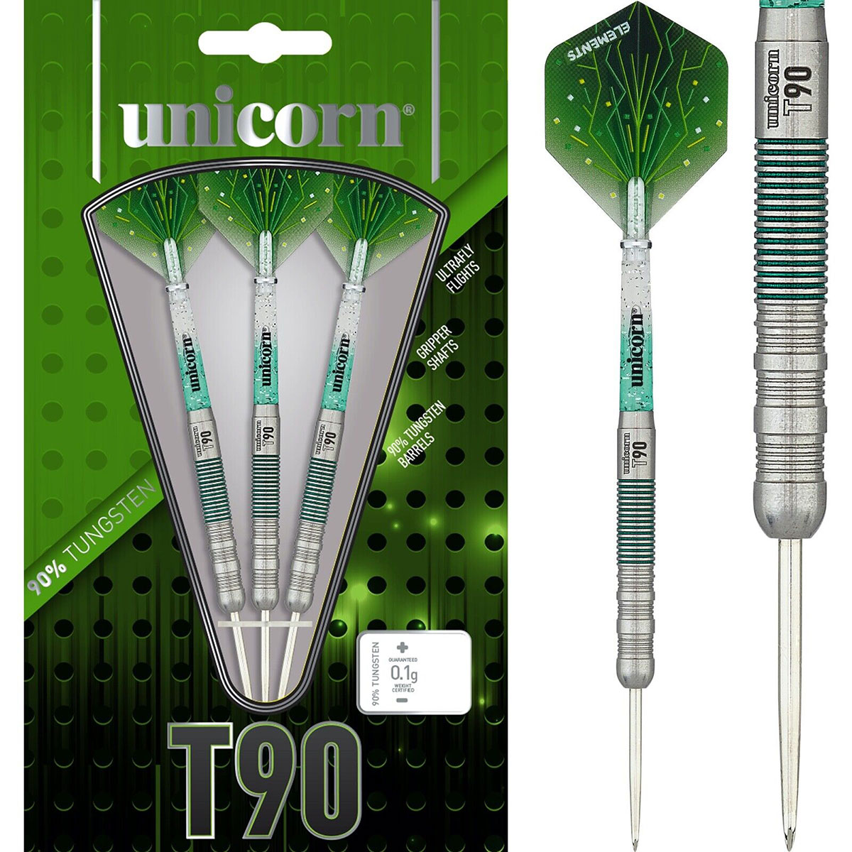 T90 CORE XL GREEN TYPE 1 - 90% TUNGSTEN STEEL TIP DARTS