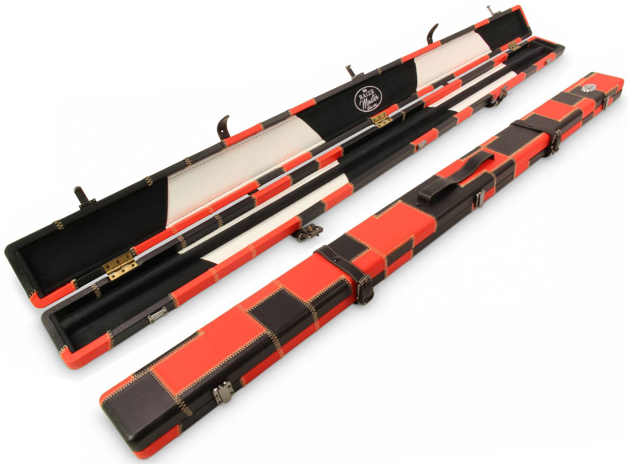 3/4 Baize Master Luxury cue case Black & Red Patchwork